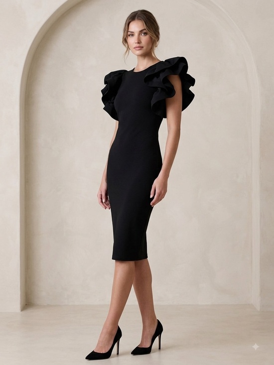 Dresses & Skirts - Eleganzarella + Black Ruffle-Sleeve Sheath Dress